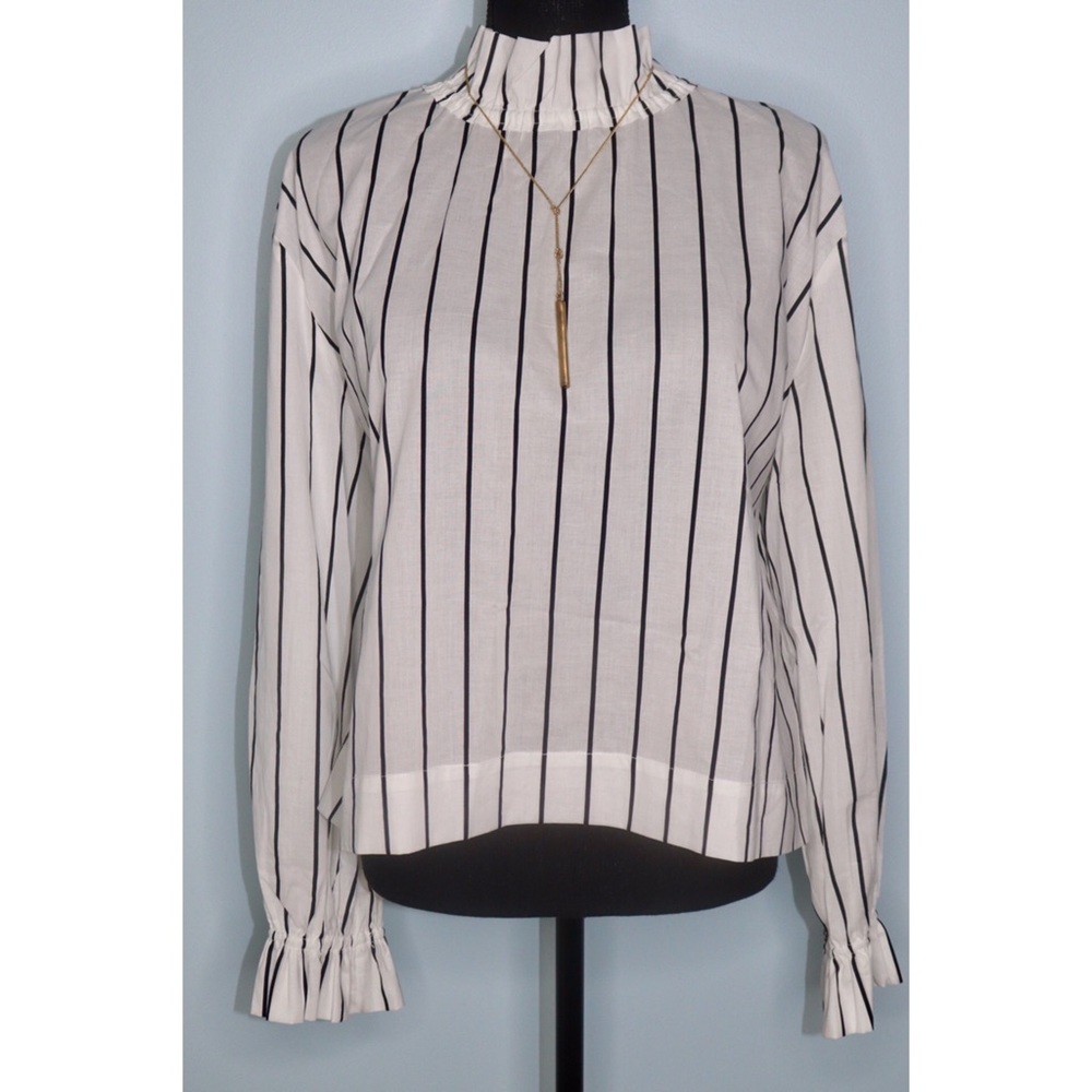 Zara Women’s Long Sleeve Striped Blouse W/ Ruffles